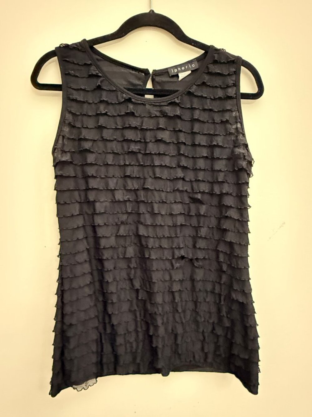 Janeric Black Sleeveless Tiered Ruffled Dressy Tank Top - Size Medium